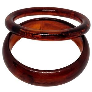 Vintage Brown Celluloid Bangle Bracelets Pair Retro Stackable Plastic Jewelry
